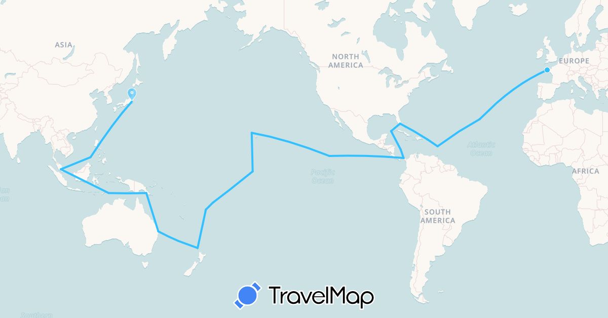 TravelMap itinerary: driving, boat in France, Japan, Panama, Philippines, United States (Asia, Europe, North America)